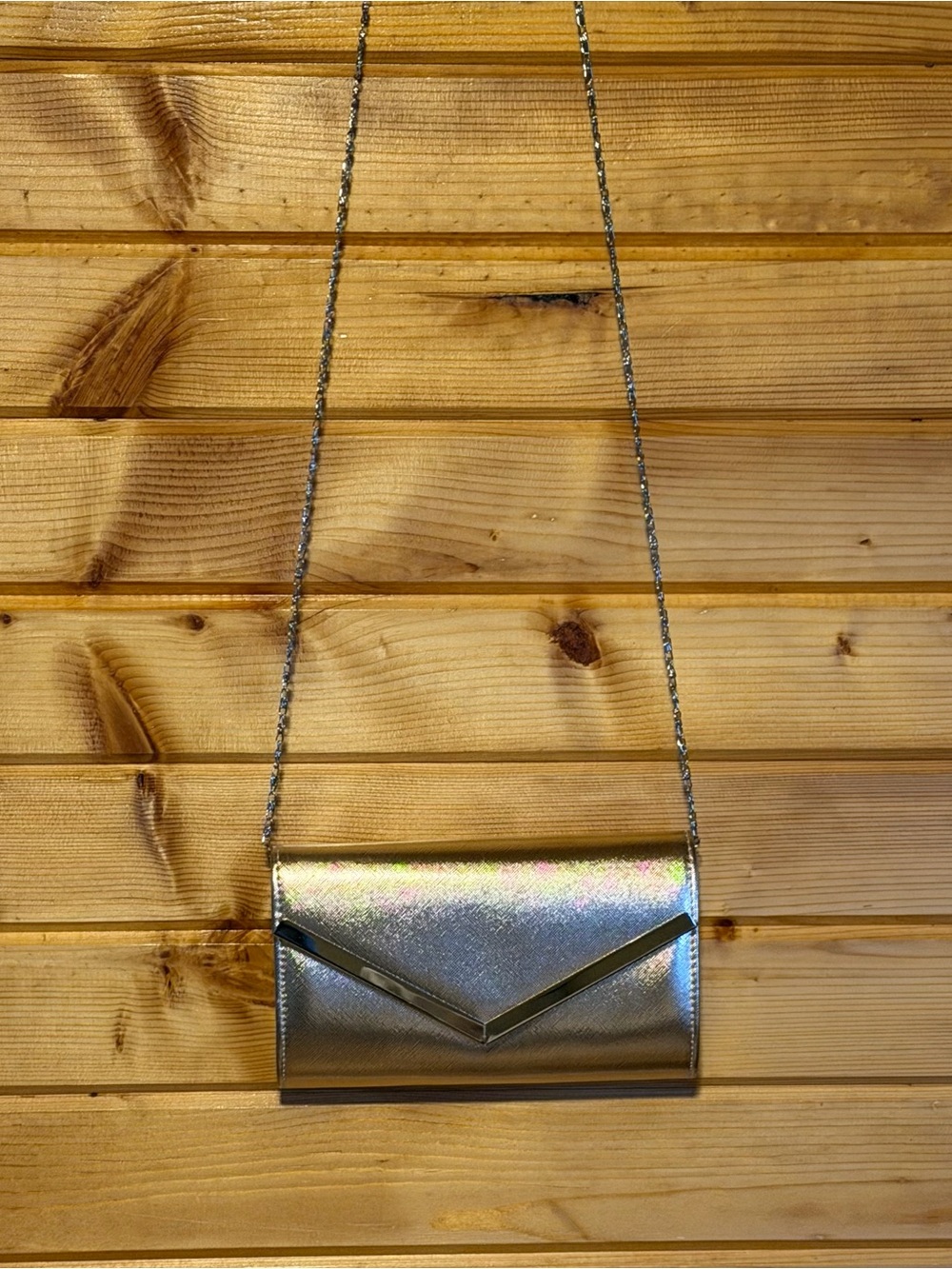 Rose Gold Metallic Envelope Crossbody Evening Bag - Women